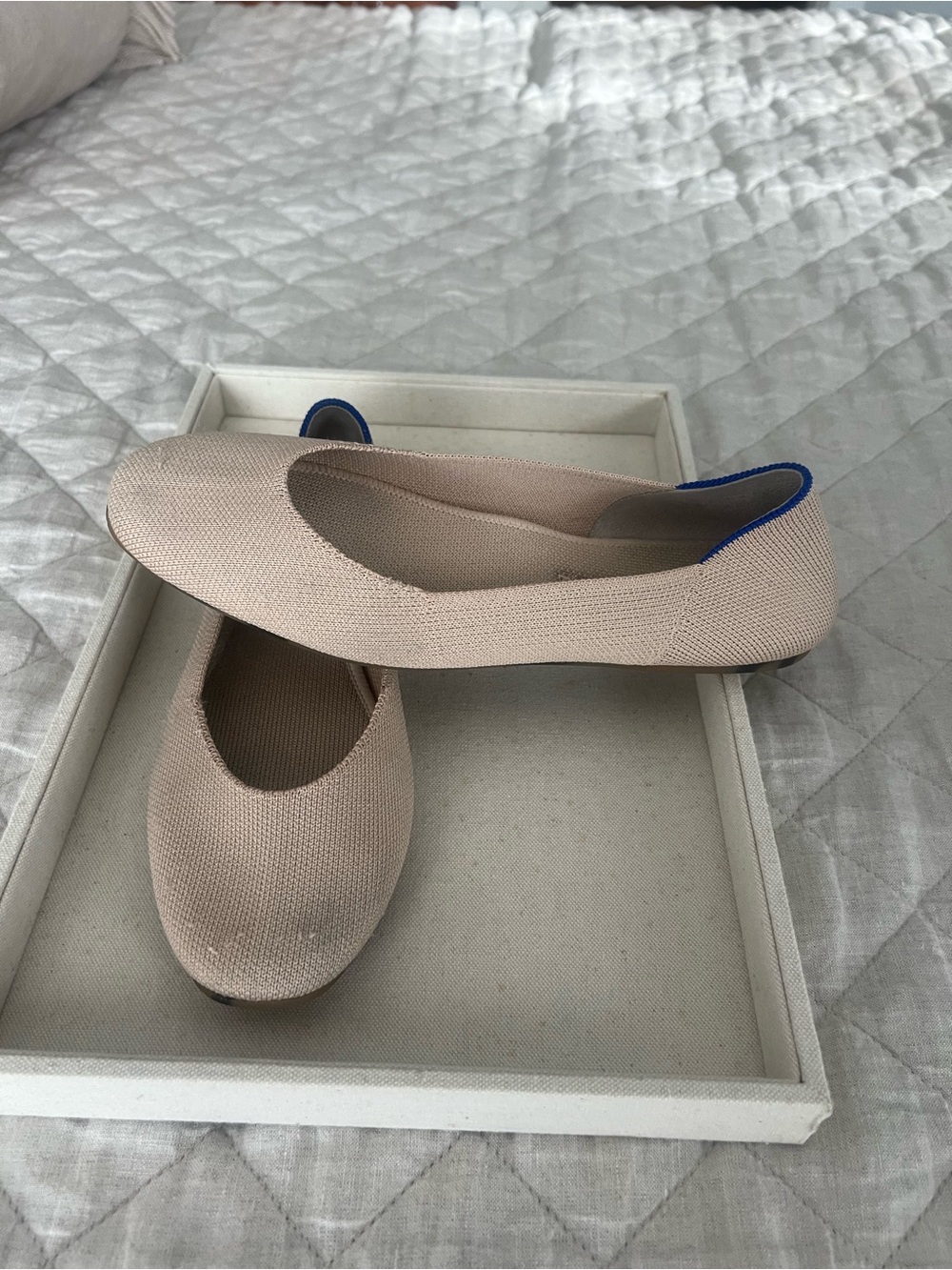 Rothy's Beige Knit Ballet Flats with Blue Trim